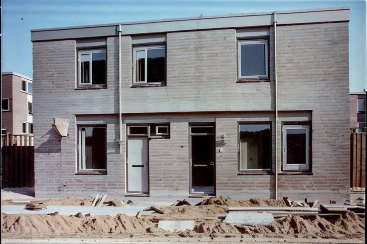 <lora:Grienden_Style_Revisited:0.8>, griendenstyle, house being build, concrete, construction