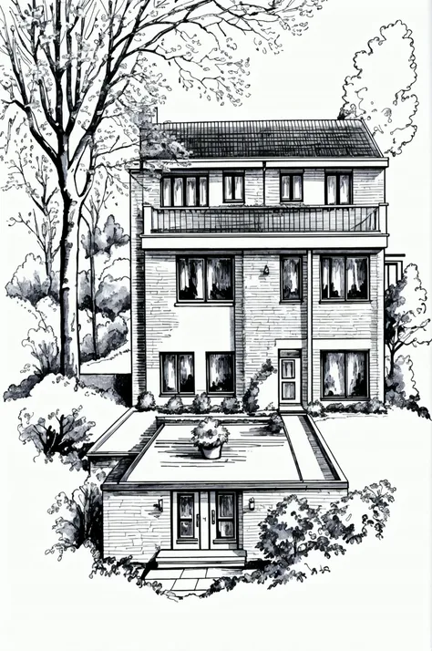 <lora:Grienden_Style_Revisited:0.8>, griendenstyle, black and white, illustration, house