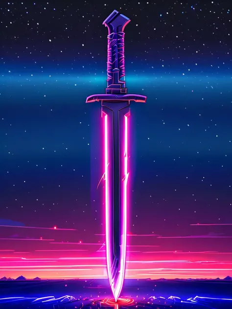 masterpiece,high resolution,<lora:retro-neon-xl-style:1>,
retro_neon, no humans, sky, sword, star (sky), weapon, starry sky, scenery, night sky