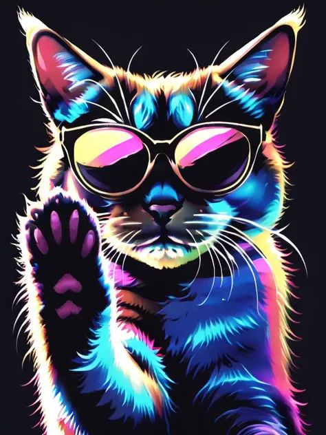 masterpiece,high resolution,<lora:retro-neon-xl-style:1>,
retro_neon, cat, no humans, animal focus, solo, sunglasses, whiskers, animal, black background