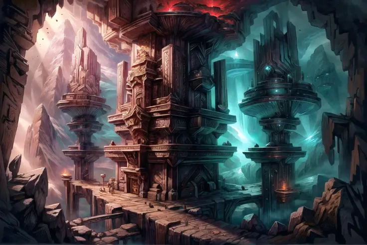 looking at viewer, <lora:add_sharpness:1>, <lora:DwarvenRealms:1> DwaRe, intricate design, elaborate carving, dwarven structure, style of tolkien, middle earth, dwarven bridge, underground cavern, <lora:shortstackBT:1> shortstack-bt, dwarf girl, chain armor, shield, red hair:1.1, (red beard, long beard):2, woman with beard:1.4, golden eyes, medium breasts, cleavage, eyelashes, eyeshadow, red lips, best quality, masterpiece, <lora:more_details:0.65>, running, 1girl, solo
