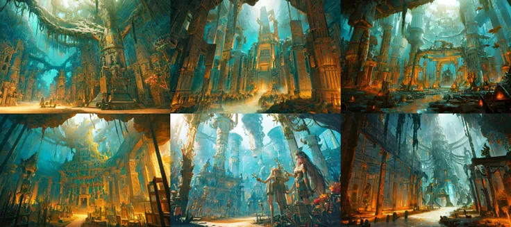 (otherworldly, otherworldly atmosphere, otherworldly appearance), highly insanely detailed, masterpiece, top quality, best quality, highres, 4k, 8k, RAW photo, collar, earrings, jewelry, necklace, armlet,
(long_hair, long hair, random colors cloth, random colors hair, random long hair, dynamic hair, glowing hair, hair over one eye),
(eyelashes, eyeliner, eyeshadow, eyelashes),
pink lipstick,
natural makeup,
((ancient egyptian theme:1.2)), golden ornaments,
1girl, (portrait:0.4), nsfw,
((desert, Mexico, cacti, underwater)),
a grove of mechanical trees swaying to the rhythm of coded breezes, (tranquil:0.6), (serene:0.5),
long messy hair,
1girl, (from below),
a large fantasy dwarf settlement underground, magical lights, forge and furnace, DwaRe, <lora:DwarvenRealms-10:0.7>, in the style of Tolkien, Middle Earth, Moria, epiCPhoto,
(moss vines), (fantasy world)