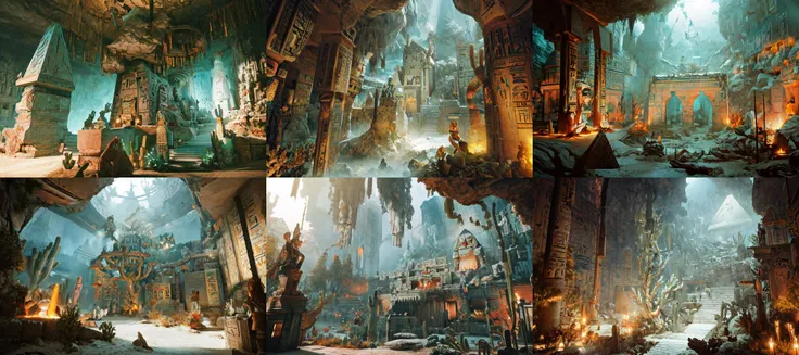 (otherworldly, otherworldly atmosphere, otherworldly appearance), highly insanely detailed, masterpiece, top quality, best quality, highres, 4k, 8k, RAW photo, collar, earrings, jewelry, necklace, armlet,
(long_hair, long hair, random colors cloth, random colors hair, random long hair, dynamic hair, glowing hair, hair over one eye),
(eyelashes, eyeliner, eyeshadow, eyelashes),
pink lipstick,
natural makeup,
((ancient egyptian theme:1.2)), golden ornaments,
1girl, (portrait:0.4), nsfw,
((desert, Mexico, cacti, underwater)),
a grove of mechanical trees swaying to the rhythm of coded breezes, (tranquil:0.6), (serene:0.5),
long messy hair,
1girl, (from below),
a large fantasy dwarf settlement underground, magical lights, forge and furnace, DwaRe, <lora:DwarvenRealms-10:0.7>, in the style of Tolkien, Middle Earth, Moria, epiCPhoto,
(moss vines), (fantasy world)