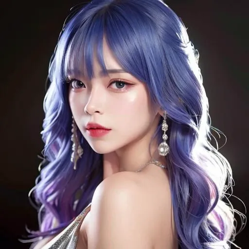 <lora:stLouisLuxuriousWheels_v1:1><lora:koreanDollLikeness_v10:0.5>,best quality, blue long hair, ultra high res, (photorealistic:1.4), 1girl,silver dress
