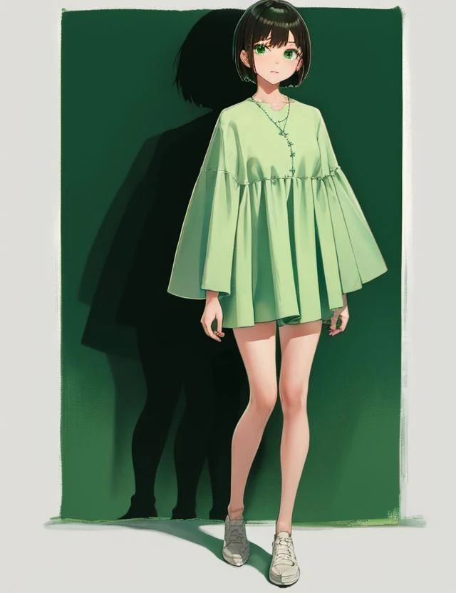 masterpiece, best quality, highres, soft lighting, best quality, hyper detailed face ,tiny body, 1girl,(woman:1.3), (full body:1.3), short hair
(green blank background:1.3),(clear background:1.1)
<lora:Tent_Dress_1.0:1>