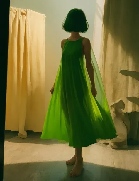 masterpiece, best quality, highres, soft lighting, best quality, 1girl,(woman:1.3), (full body:1),light behind the figure, clear shadows,(a faceless figure:1.3)
(green blank background:1.3)
<lora:Tent_Dress_1.0:1>
