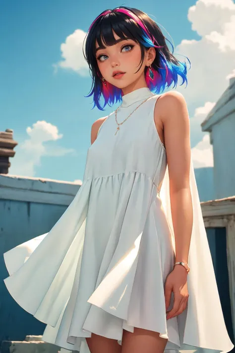 (best quality, ultra-detailed, masterpiece), young lovely girl wearing tent dress, extremely cute, cinematic angle, detailed, <lora:Tent_Dress_1.0:0.7>