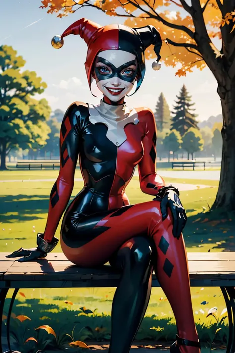(masterpiece), (Best Quality), (extremely detailed), harley quinn, Very short blue dress White apron, black headband, blond hair, Long white socks up to the legs, cute sitting pose with legs open, Her pink vagina will be seen and she will be looking at the viewer with a sensual and seductive face., in a flower garden, (pond), (((Disney castle in the background))), (blue sky), (sunny day), 3D. illustration, Good highlights, perfect proportions, dynamic, professional, awarded, (very detailed skin), (Very detailed face), photorealistic, HdR, ultra high resolution, absurdities, perfect body shape, Nice smile, big breasts, very big buttocks, Wide hips, very sexy,