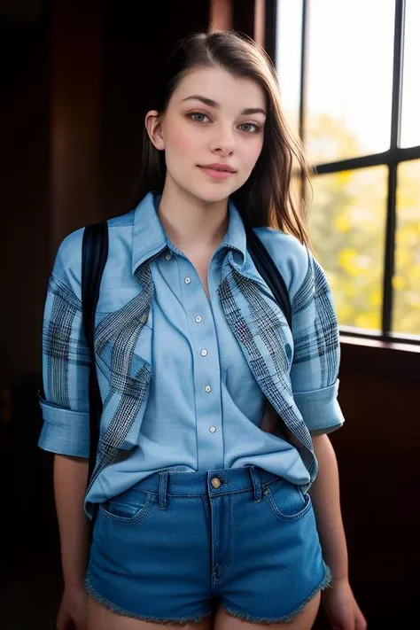 DEN_rayeroze_OF,
(walking through a tallgrass meadow wearing (Jean shorts:1.3) and (plaid shirt:1.3), meadow, wild, overgrown, walking,:1.2),
bokeh, f1.4, 40mm, photorealistic, raw, 8k, textured skin, skin pores, intricate details <lora:epi_noiseoffset2:1>, epiCRealism <lora:ClothingAdjuster3:-1>