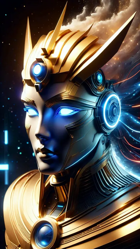 (upper body portrait), symmetry!! <lora:DonMW15pXL:1> DonMW15pXL, the head of an egyptian god of technology, solid cube of light, hard edges, product render retro - futuristic poster scifi, lasers and neon circuits, brown skin egyptian god in the style of jean giraud, yoshitaka amano, hiroshi yoshida, moebius, greg rutkowski, xiang duan, thomas kinkade, krenz cushart, stanley artgerm lau, wlop, rossdraws, concept art, cinematic lighting, hyper realism, high detail, octane render, 8 k,