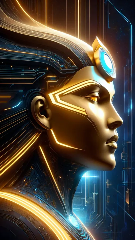 (upper body portrait), symmetry!! <lora:DonMW15pXL:1> DonMW15pXL, the head of an egyptian god of technology, solid cube of light, hard edges, product render retro - futuristic poster scifi, lasers and neon circuits, brown skin egyptian god in the style of jean giraud, yoshitaka amano, hiroshi yoshida, moebius, greg rutkowski, xiang duan, thomas kinkade, krenz cushart, stanley artgerm lau, wlop, rossdraws, concept art, cinematic lighting, hyper realism, high detail, octane render, 8 k,