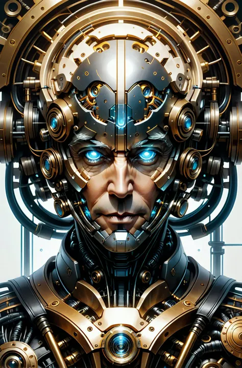 highly detailed photo of a steampunk steampunk robot head, detailed symmetrical face, intricate, elegant, centered, digital painting, artstation, concept art, smooth, sharp focus, illustration, wide field, matte, sharp focus, artgerm, tomasz alen kopera, wlop, very very highly detailed, professional digital painting, artstation, concept art, donato giancola, joseph christian leyendecker, wlop, boris vallejo, photo of joe biden with a glowing cybernetic cybernetic brain