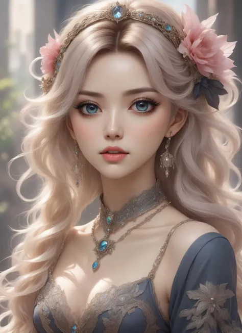 Woman beauty, manhwa style, a lot of details, good detailing, beautiful makeup, jewelry, crystal and precious stone jewelry, anime eyelashes, full lips, serene expression, cover manga, different colors in clothes, stylish looks, Victorian England, full view, various light sources, hairstyle, color hair, premium, textured, aesthetic, ArtStation, trending on ArtStation, colorful
