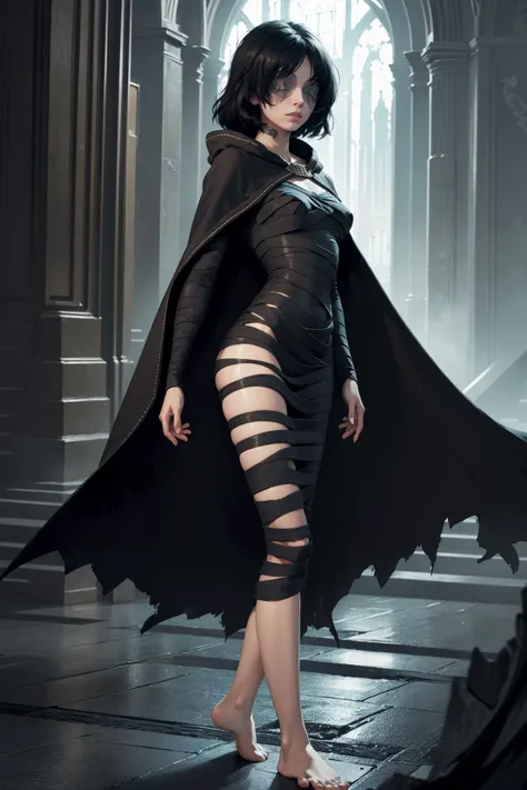 A woman taking a photo wearing a black dress and cape, Low-poly rendering inspired by Shim Sa-jung, cgsociety contest winner, Gothic art, Succubus in a tight short dress, Classic witch robes, Full body fairy, Super villain IU Lee Ji-eun, Dark Sorceress Full View, Stylish Dark Witch, Beautiful Vampire Queen