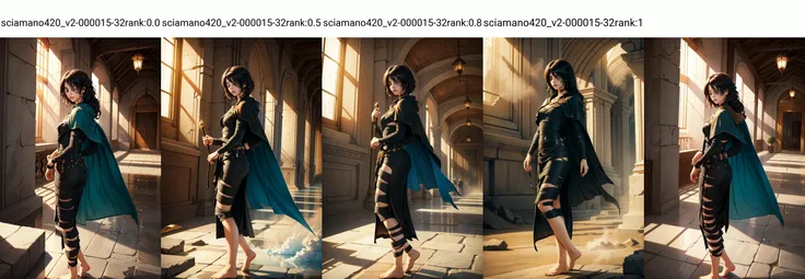 (masterpiece, best quality), intricate details,
1girl, <lora:maideninblack-nvwls-v1:0.8> maideninblack, cape, black dress, bandages, covered eyes, bare feet, indoors, temple, dust, light shafts, masonry,
<lora:sciamano420_v2-000015-32rank:0.0> sciamano240