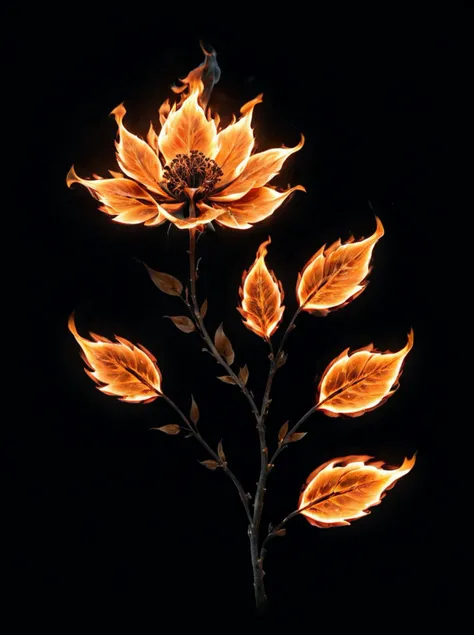 masterpiece,high resolution,detailed,
 <lora:fire_xl:0.8>,
firemode,flower,leaf,black backround,made of fire,glow