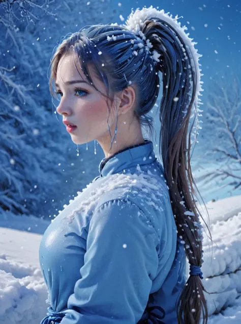 masterpiece,high resolution,detailed,
<lora:water_xl:0.8>
watermode, , 1girl, solo, long hair, ponytail, snowing, blue theme, snow, lips, snowing