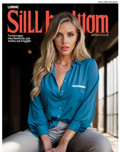 Fashion editorial style realistic, award winning photo ,<lora:quiron_SamanthaSaint_v2_lora:0.97> SamanthaSaintQuiron woman, blonde hair, a woman (wearing Tunic blouse and pants), dynamic pose, warm light, dynamic angle, detailed skin, skin details, sharp focus, 85mm lens, vibrant, cinematic light, sidelighting, ultra high res, best shadow, RAW, Dutch angle, . High fashion, trendy, stylish, editorial, magazine style, professional, highly detailed