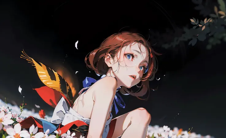 detailed manga illustration,(masterpiece),(best quality),Amazing,beautiful detailed,extremely detailed wallpaper,extremely detailed CG unity 8k wallpaper,an extremely delicate and beautiful,perfect face, sidelighting, lustrous skin, (shine), lighting, depth of field, perspective,outdoor,1girl,long hair,(shiromuku:1),wide Shot,close-up,((full body)),((full head)),(((Clear face))),((Clear eyes)),high contrast,contour deepening,cinematiclighting,detailed background,forest,Cherry blossoms,floating sakura,sakura petals floating in the wind,snowing,red snowflakes,sitting,colorful startrails,<lora:epiNoiseoffset_v2:0.3><lora:vividImpactfulStyleYoneyama_v40gLora:1>