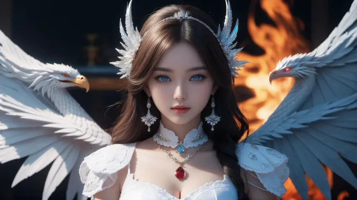 (masterpiece,best quality,ultra_detailed,FULL HD,absurdres:1.2),elaborate scene style,dreamlike,ultra-realistic mix fantasy world,mixes realistic and fantastical elements,magic effect,close up,
beautiful detailed face,beautiful detailed eyes,32k,prefect body,prefect face,
white nine-tailed demon,auspicious,Phoenix,dragon,dragon and phoenix,see-through,gothic_lolita,a woman in a ballgown posing for a picture,frills,lace,short sleeves,choker,lace gloves,necklace,woman wearing a gothic outfit,wearing a ballgown,
[armor|dress],mage,( ground:(magic circle, casting a spell, swirling magic, light particles)),dynamic light,goddess,ice blue eyes,tri tails,elegant,sin rays,dark,outdoors,red,fire,
(((god's sword))),(full body:1.4),(layered images:1.2),merged visuals,evocative storytelling,dreamlike atmosphere,creative blending,thought-provoking composition,
delicate,beautiful,elemental,ethereal,pure,abyssal,intricate,surreal,exposure blend,medium shot,bokeh,(hdr:1.4),high contrast,(cinematic, white),(muted colors, dim colors, soothing tones:1.3),low saturation,(hyperdetailed:1.2),(noir:0.4),
(stochastic angle, stochastic pose,stochastic action),cleavag,exposed,(perfect large breasts),tall breasts,
luxury,jewelry,ornate,necklace,bracelet,hairpin,embroidery,
reflection,ray tracing,aura,throne,charming,alluring,seductive,erotic,enchanting,
<lora:add-detail-xl:1.5>,