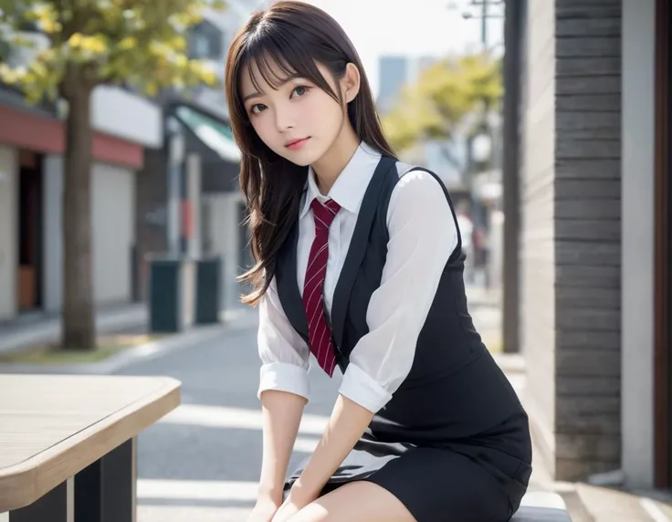 photorealistic,japanese, 1girl,sitting,business dress,pencil skirt,, masterpiece, best quality, highres,japanese girl,