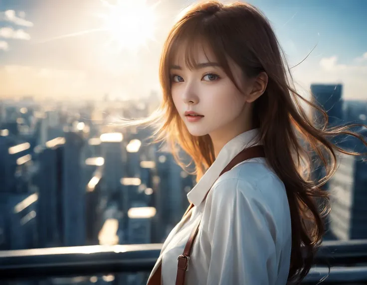 girl, Technical illustration, Distinguished Masterpiece Neo-Tokyo Girl, Realistic, Sun Rays,