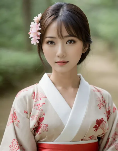 A close up of a woman in a kimono with a flower in her hair - SeaArt AI