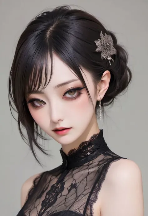 1girl, japanese, detailed face,
glasses
beautiful, smoky eyeshadow , gothic , black lace dress