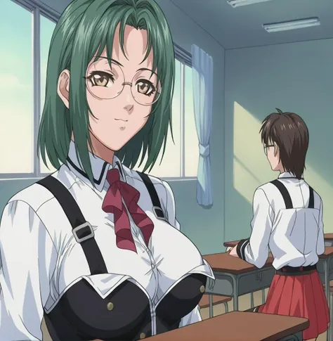 score_9, score_8_up,   pretty girl .     source_anime  <lora:3ible_3lack:0.9> Bibl3  .  in classroom      . wearing school uniform , skirt   good eyes.  detailed .     .   large breast     .   . green hair , glasses