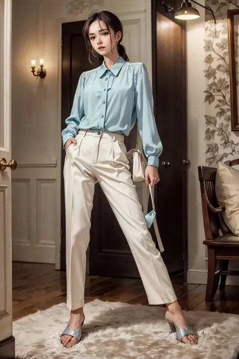 best quality,masterpiece,highres,original,extremely detailed wallpaper,perfect lighting,extremely detailed CG,standing,
<lora:ribbon collar shirt_20231219200608:0.6>,ribbon collar shirt,