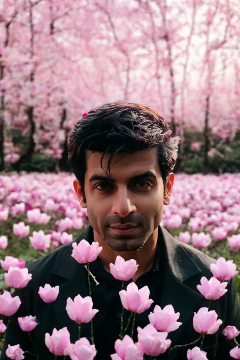 sendhil ramamurthy a man <lora:Namik-Paul_Sendhil-Ramamurthy:1>, incredible portrait, field of paper flowers, evanescence, gorgeous lighting
