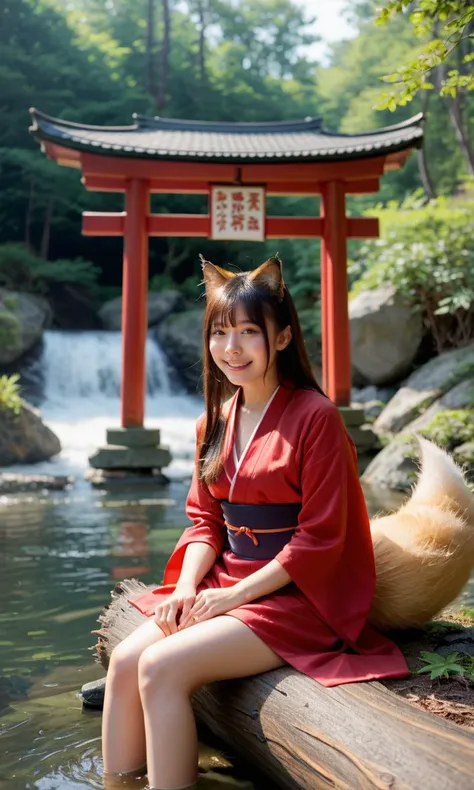 score_9, score_8_up, score_7_up, BREAK, photo (medium) ,
(realistic:1.2),
realistic, photo, aesthetic erotic photography,
asian female,adult,hi-res skin texture,perfect face,perfect eyes,best eyes detail,perfect hand,happy,joy,satisfied,
fox girl,monster girl,in a shrine,sitting on a log,beside river,behind the shrine is a waterfall,shrine is in ancient forest,miko outfit,fox ear,fox tail,nine tail,huge fluffy tail,fox tail,nine tailed kitsune,nine-tailed,fluffy tail
