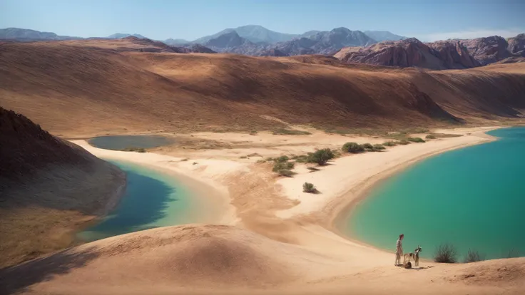 excellent oil painting of a Polychromatic Desert: A desert landscape with sands that shift through a spectrum of colors., vibrant colors, powerfull style with epic dramatism, small willage, young passants and cows, river and lake, best quality, maximum quality, intricate details, ultrasahrp, ambient oclusion, realistic shadows, art by Bastien Lecouffe Deharme, 8k, oil art, <lora:add_detail:1> <lora:royta v1.1:0.4>8k perfect quality, boekh, deep of field