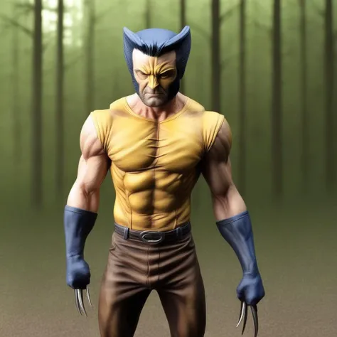 Xbustx , 1figure of Wolverine by X-Men, In Forest , Diminute, toy, ultrarealist, high definition, 35mm, detailed face, detailed background, 8k,
