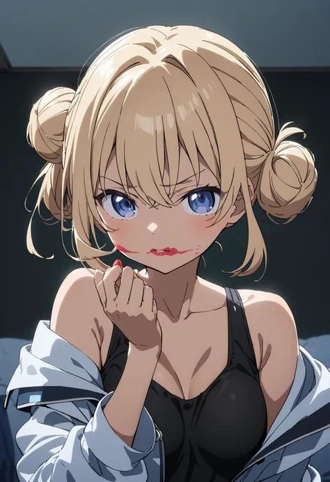 1girl,solo,anime,side bun,jacket_removed,<lora:smeared lipstick_XL_bx-v1.02:1>,smeared lipstick,
masterpiece,best quality,great quality,absurdres,