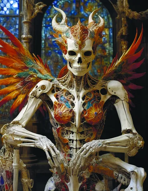 photo of Hyperrealistic art Wonderful, intricate, (colorful), (a superb Art Brut Decollage art, Lycanthropic Phoenix), ethereal neural network organism, divine cyborg dragon:2 girl:0.3, ginger:0.5 biomorph, glass skeleton, skinless:3, anatomical face, biomechanical details, (white and iridescent colors:1.1) bright colors, <lora:RPGAlchemistsXL:0.8> <lora:alt_style:0.9>, alchemist, alt_style, cinematic, 35mm film, 35mm photography, film, photo realism, DSLR, 8k uhd, hdr, ultra-detailed, high quality, high contrast,