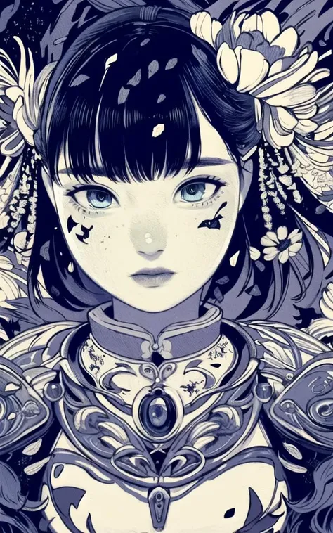 1girl, upper body, blue flowers bloomed all over, intricate patterns, jacquard fabric, extremely detailed clothing, insanely detailed, masterpiece, 8k, highest quality, trending on pixiv, <lora:ch1sat0:1>