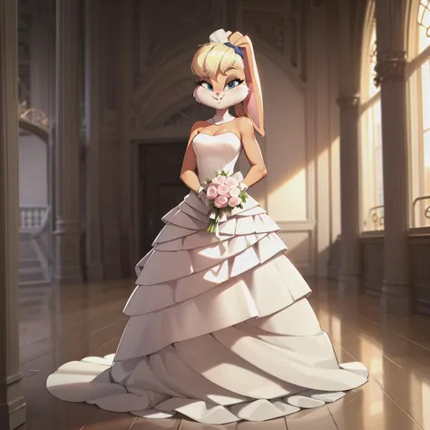 <lora:lolaBunny_v10:0.7>, lola, lola bunny, indoors, standing, wedding dress