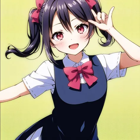 1girl, solo,(best quality),(masterpiece:1.1),(school uniform:1.4),dress, looking_at_viewer, neck_ribbon, smile, black eyes , cute, clear facial skin