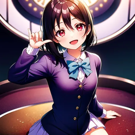 1girl, solo,(best quality),(masterpiece:1.1),(school uniform:1.4),dress, looking_at_viewer, neck_ribbon, smile, black eyes , studio background, cute, clear facial skin