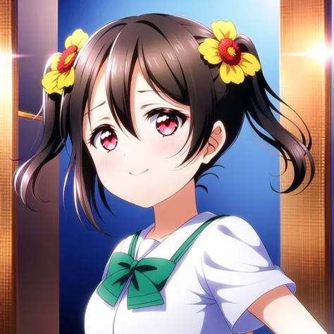 1girl, solo,(best quality),(masterpiece:1.1),(school uniform:1.4),dress, looking_at_viewer, neck_ribbon, studio background, cute, clear facial skin,