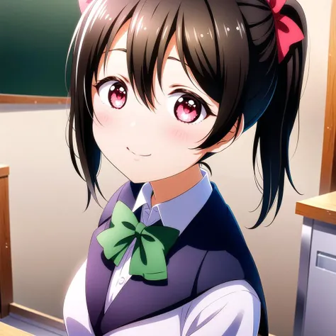 1girl, solo,(best quality),(masterpiece:1.1),(school uniform:1.4),dress, looking_at_viewer, neck_ribbon, studio background, cute, clear facial skin,