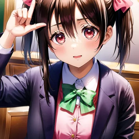 1girl, solo,(best quality),(masterpiece:1.1),(school uniform:1.4),dress, looking_at_viewer, neck_ribbon, cute, clear facial skin, twin tails
