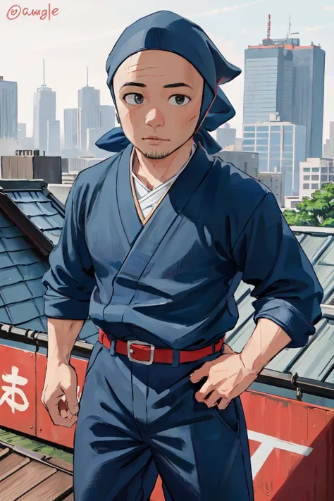 ninjahattori, dynamic ungle, sytlish ungle, (best quality, masterpiece, RAW photo,ultra-detailed:1.2), <lyco:GoodHands-beta2:1.0>,1boy,solo,
<lyco:ARWNinjaHattori:1.1>
ninja, blue costume, sandals, red belt,standing rooftop,city, cowboy shot,japanese cloth,