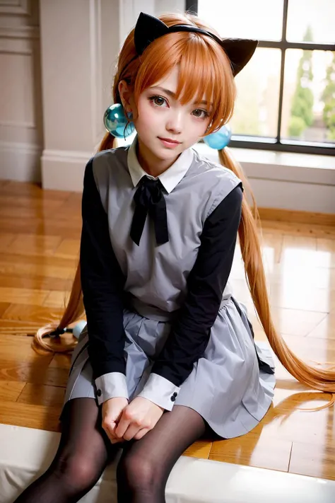 masterpiece, best quality, indoors,pov,1girl,little girl,long hair,low twintails,(twintails:1), hair bobbles,sitting,smile,