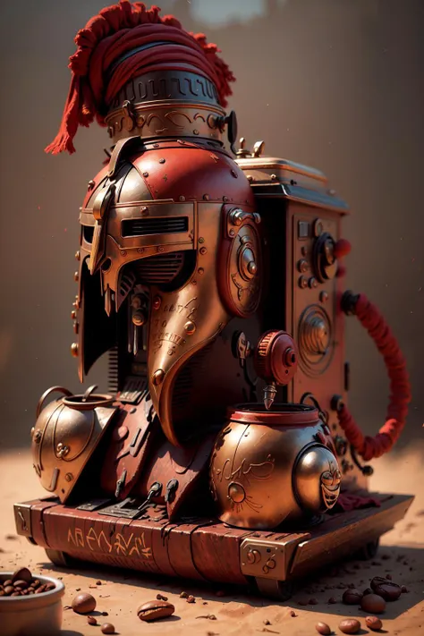 a coffee machine in the style of sp4rt4, helmet