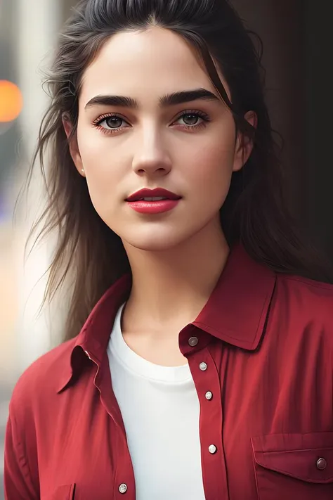 photo of (jg_jcon-step-350:0.99), a woman, modelshoot style, (extremely detailed CG unity 8k wallpaper), photo of the most beautiful artwork in the world, professional majestic oil painting by Ed Blinkey, Atey Ghailan, Studio Ghibli, by Jeremy Mann, Greg Manchess, Antonio Moro, trending on ArtStation, trending on CGSociety, Intricate, High Detail, Sharp focus, dramatic, photorealistic painting art by midjourney and greg rutkowski, (tight shirt), (long trousers:1.2), ((department store)), ((holding a shopping bag)), (looking at viewer:1.2), (detailed pupils:1.3), (closeup portrait:1.2), (modern outfit:1.2), red lips