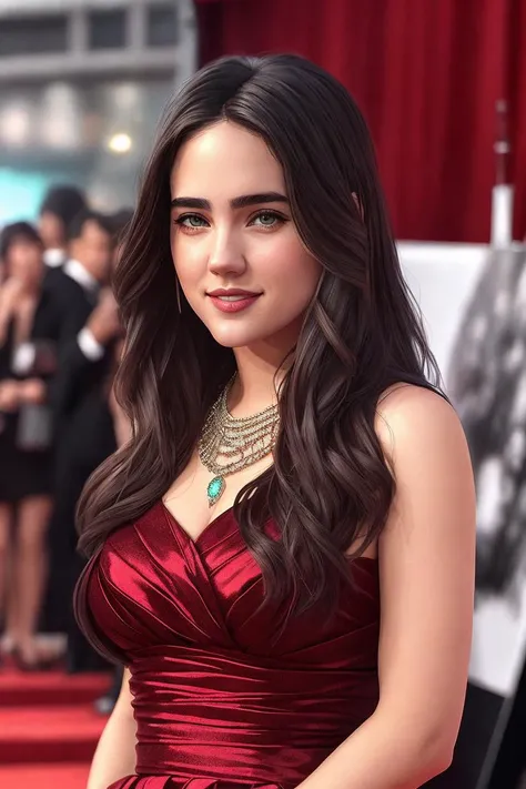 photo of (jenn1f1850:0.99), a woman as a movie star, modelshoot style, (extremely detailed CG unity 8k wallpaper), photo of the most beautiful artwork in the world, professional majestic oil painting by Ed Blinkey, Atey Ghailan, Studio Ghibli, by Jeremy Mann, Greg Manchess, Antonio Moro, trending on ArtStation, trending on CGSociety, Intricate, High Detail, Sharp focus, dramatic, photorealistic painting art by midjourney and greg rutkowski, (waist chain), ((movie premiere gala)), ((standing on the red carpet)), ((paparazzi in the background)), (looking at viewer), (detailed pupils:1.3), (sexy elegant red dress:1.2), (closeup), (grin512:1.2)