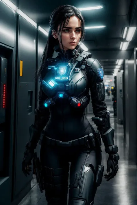 In the heart of a sprawling, cyberpunk metropolis, within the labyrinthine corridors of a futuristic (police department), a dedicated policewoman jennifer connelly ( jenn1f1850) stands as a symbol of law and order, a member of the elite Special Force MAX-TAC unit.
Her appearance is a striking blend of authority and sleek cybernetic enhancements. Her skin, pale and smooth, speaks of her disciplined regimen. Her eyes, augmented with advanced optics that flicker with HUD displays, possess an unwavering, vigilant gaze. Long, jet-black hair, restrained in a tight bun, adds to her professional demeanor.
Draped in a high-tech law enforcement uniform, she is the embodiment of order and control. The sleek, form-fitting bodysuit, made of cutting-edge fabric, is adorned with a badge bearing the emblem of her Special Force unit. The suit is equipped with built-in armor plating, a silent promise of her readiness to confront danger.
A utility belt, equipped with an array of gadgets and weaponry, wraps around her waist. Her gloves are made of a special, tactile material, providing her with the precision needed for her role. High-tech boots encase her feet, designed for durability and speed, each step echoing with an aura of unwavering determination.
A holstered sidearm, polished and well-maintained, rests securely at her side, a symbol of her authority. Augmented reality glasses, when needed, perch on her nose, projecting vital information and tactical data directly into her field of vision.
As she moves through the high-tech precinct, her presence commands respect and authority. The intricate balance of cybernetic enhancements and professional attire reflects her role as a vigilant defender of the law in a city where chaos and technology often blur the lines of morality. <lora:epTactical1:0.5> <lora:add_detail:0.8>