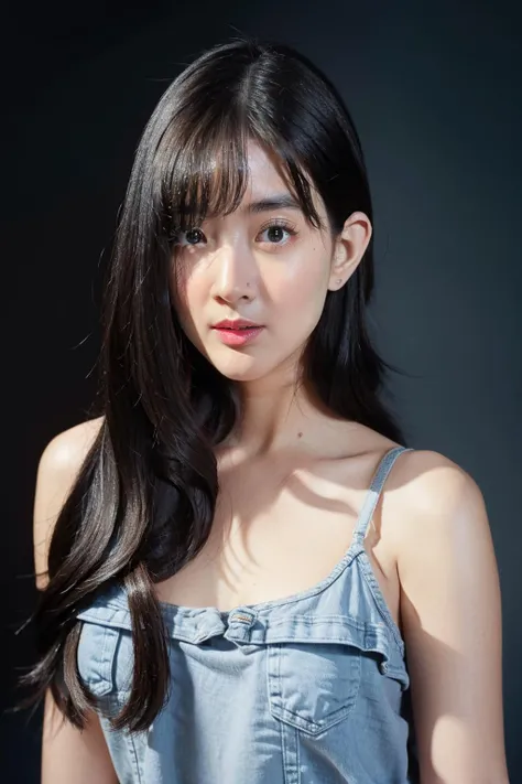 1girl, long hair, white camisole, jeans, (isolated on dark-grey background:1.2), dynamic pose, (soft lighting:1.2), shot on Canon EOS 5D, <lora:bcBeerV1.1-000011:0.85>, best quality, ultra high res, (photorealistic:1.4), masterpiece, real life skin, hyper real, perspective, detailed beautiful eyes and detailed face,